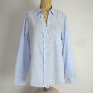 New GAP Womens M Perfect Shirt Blue White Striped Pink Dotted Swiss LS Shirt